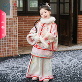 冬季 女童汉服秋冬儿童格格服改良冬款 清汉加绒套装 古风超仙拜年服
