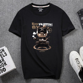 学生体恤印花 上衣服半袖 纯棉短袖 t恤男潮流宽松圆领T恤加肥加大码