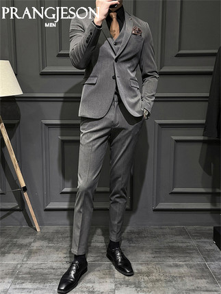 High-End Groom's Suit, Men's Slim-Fit Business Casual Professional Formal Wear, Work Interview Suit, Three-Piece Suit