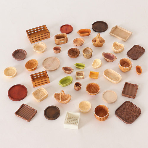 仿真娃娃屋迷你木筐模型篮子摆件