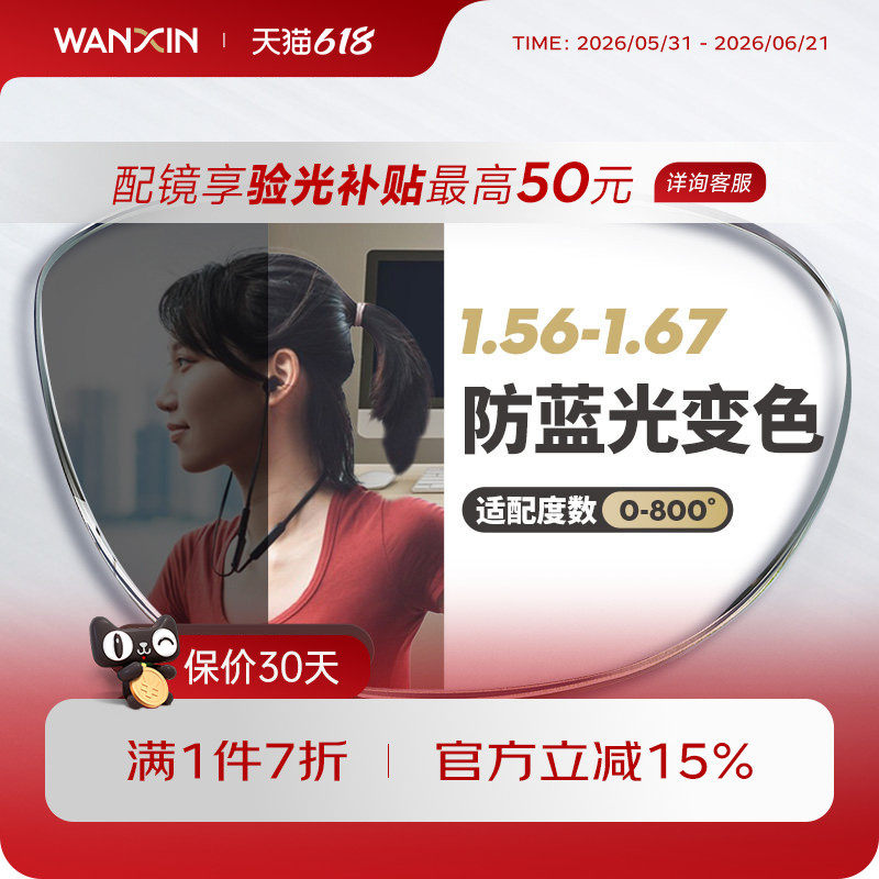 万新防蓝光变色镜片自动感光变灰非球面1.67超薄近视眼镜官方旗舰
