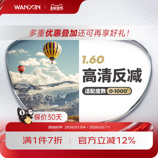 万新1.60超薄非球面镜片 防紫外线绿膜眼镜片树脂近视镜片2片