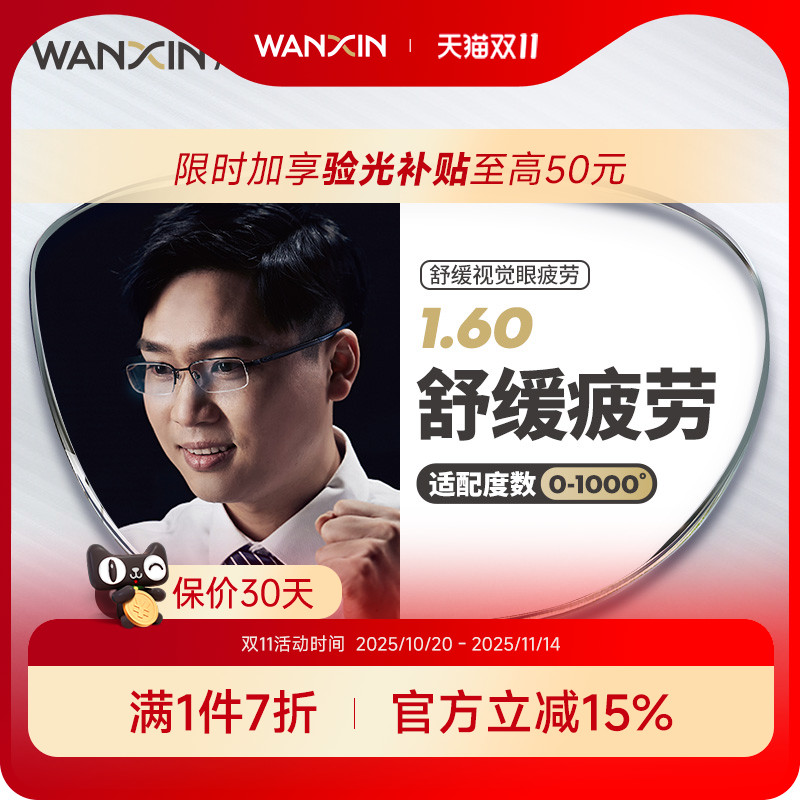 万新1.60超薄防蓝光辐射镜片万新缓解视疲劳近视眼镜片 2片装