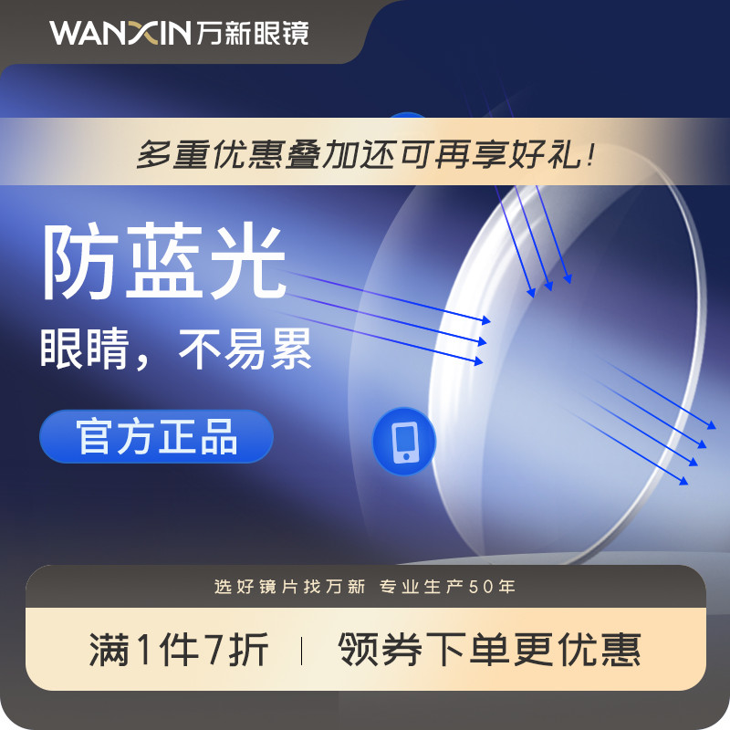 万新镜片1.74超薄非球面防蓝光近视眼镜1.67变色配眼镜官方旗舰