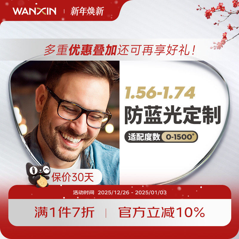 万新近视防蓝光单光定制片眼镜片