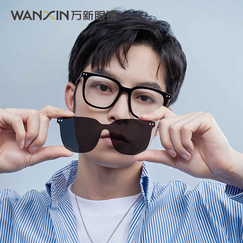 万新近视套镜磁吸眼镜女款三合一配度数防晒墨镜开车夹片眼镜男框