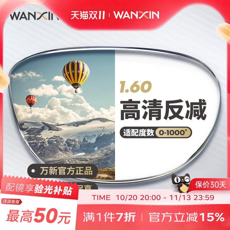 万新1.60超薄非球面镜片 防紫外线绿膜眼镜片树脂近视镜片2片
