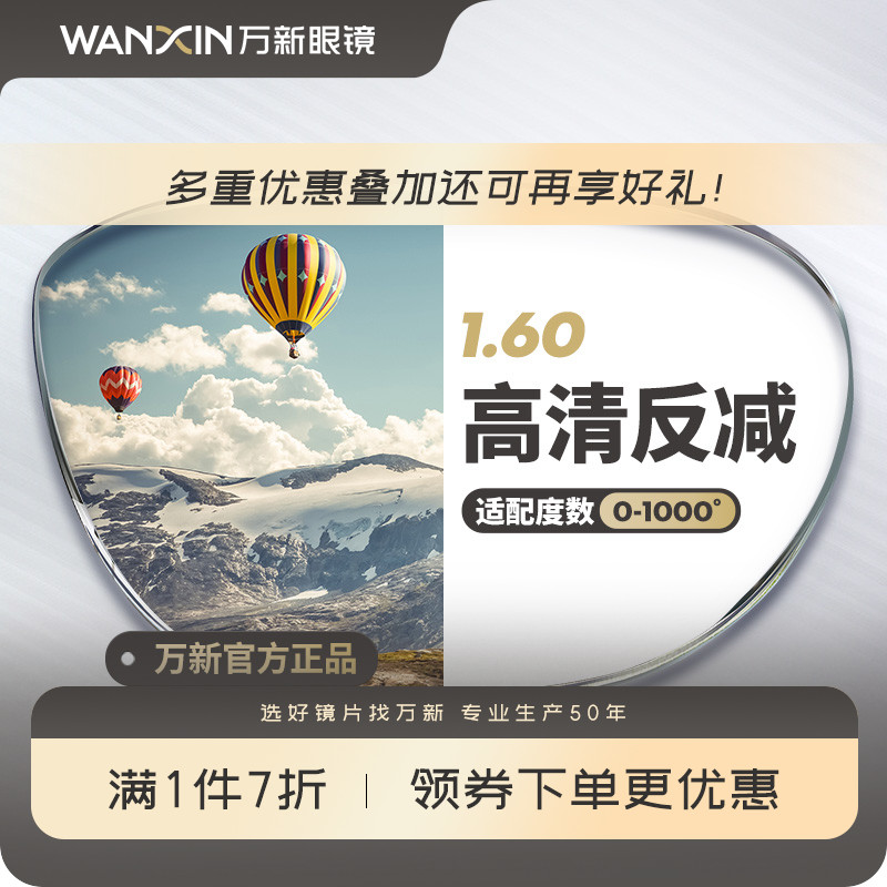 万新1.60超薄非球面镜片 防紫外线绿膜眼镜片树脂近视镜片2片