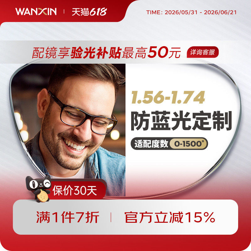 万新近视防蓝光镜片1.56 1.60 1.67 1.74眼镜片配镜片单光定制片