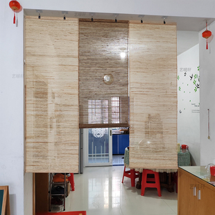 茶室帘隔断垂帘半透光帘屏风草麻帘阳台窗帘书法书房帘橱窗半遮帘