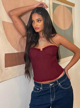 51462欧美蕾丝性感法式甜美少女胶骨塑身性感抹胸露背透视胸上衣