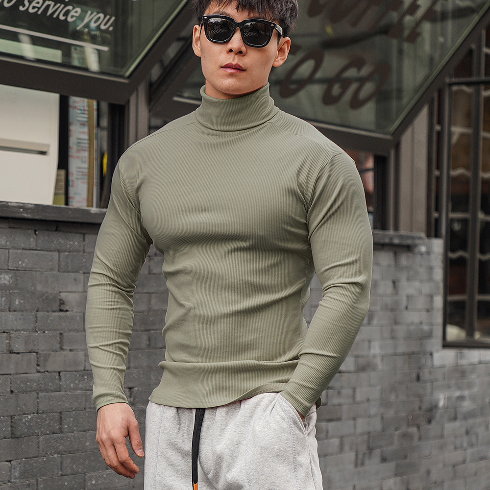 MAKN高领长袖运动t恤男