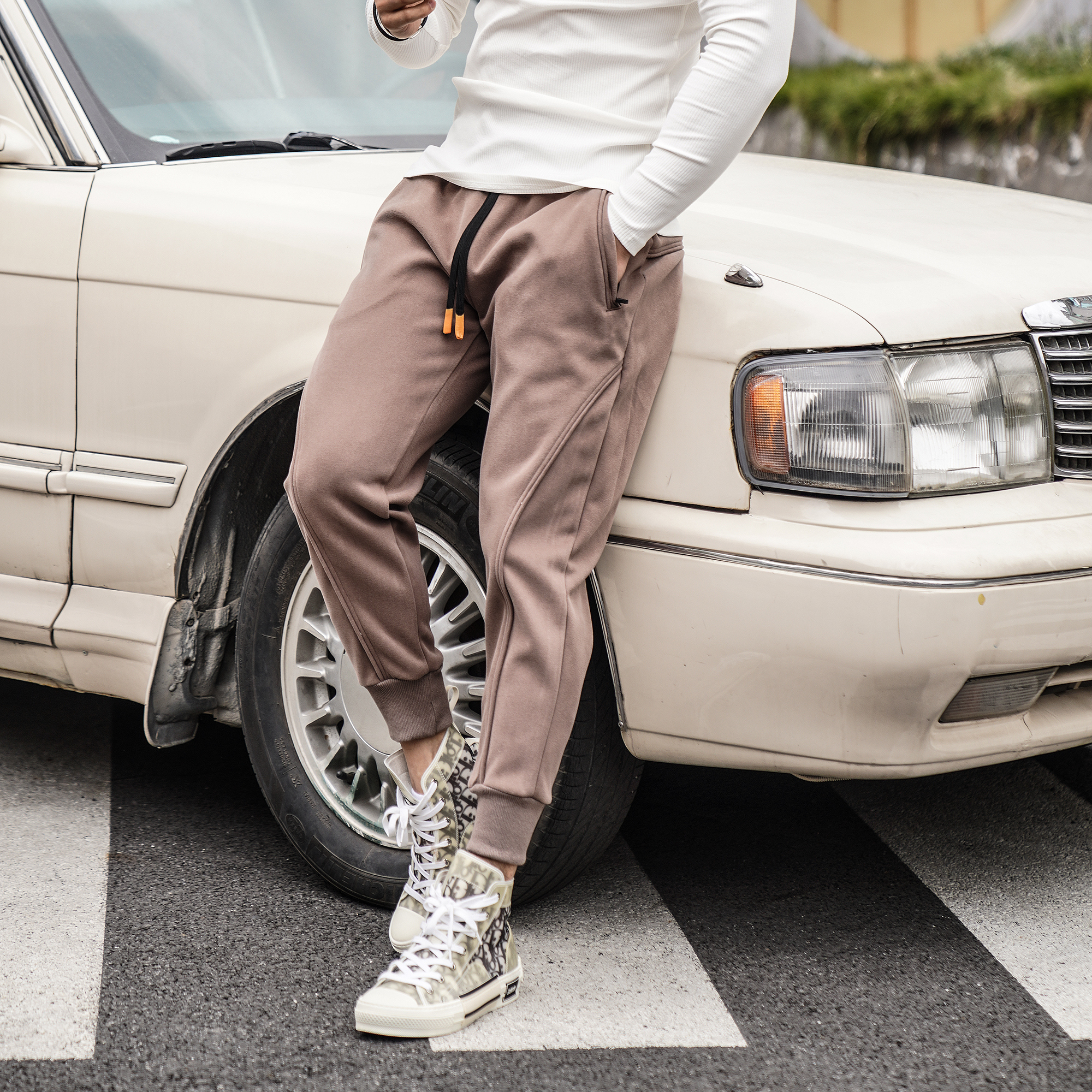 MAKN美式重磅棉纯色运动长裤男