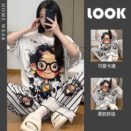 夏季大码舒适甜美风动漫少女睡衣