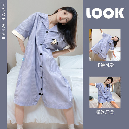睡衣女纯棉夏季可爱卡通连体睡裙