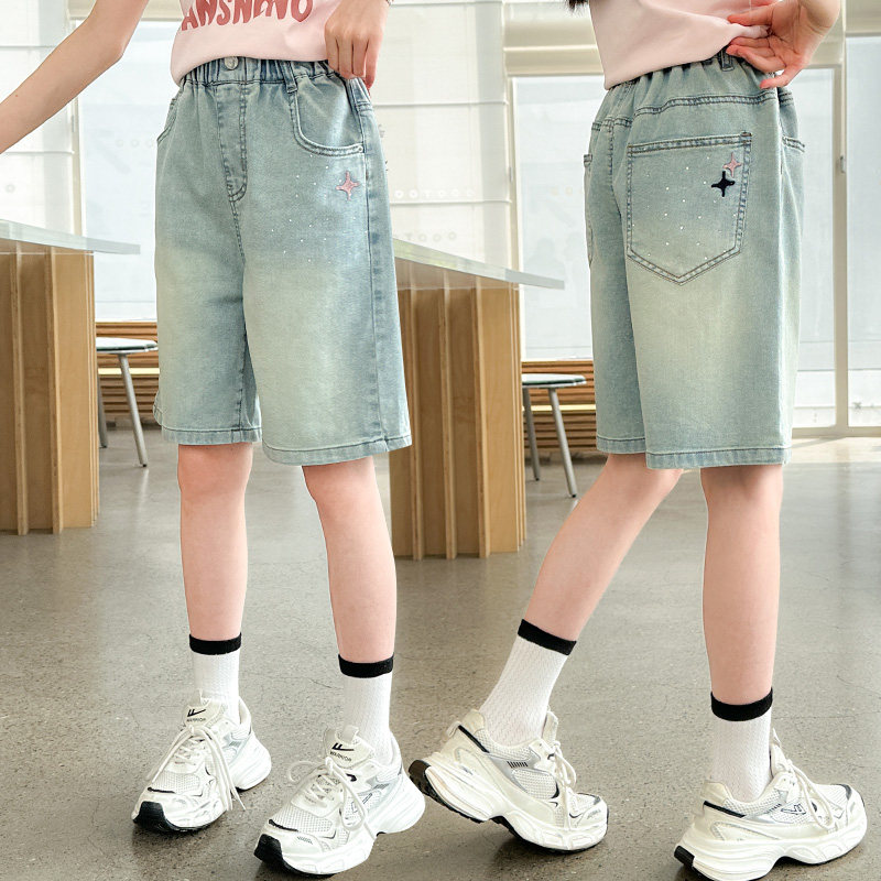 女童牛仔短裤夏季薄款中大童洋气休闲裤宽松松紧腰五分裤2026新款