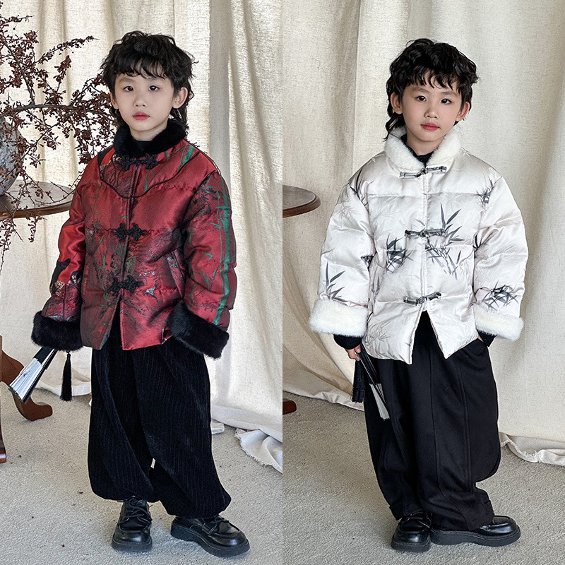 新中式男童套装儿童古风汉服加厚羊绒保暖国风男孩拜年服唐装外套