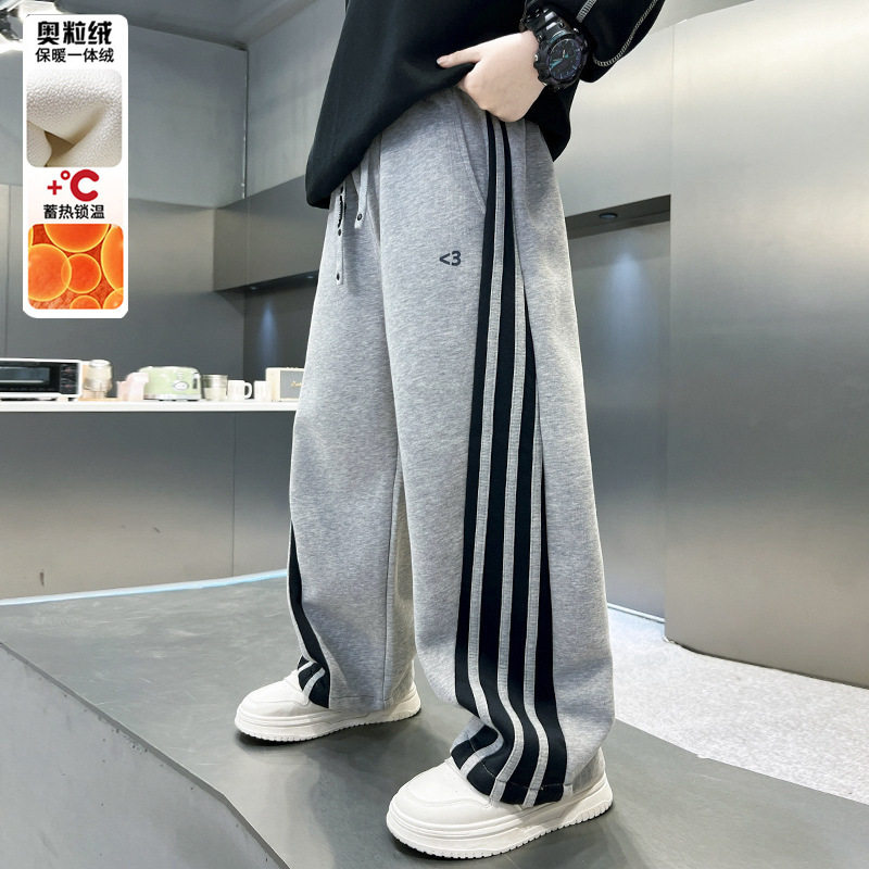 童装男童秋冬加绒运动裤子新款冬季大童一体绒直筒卫裤潮跨境