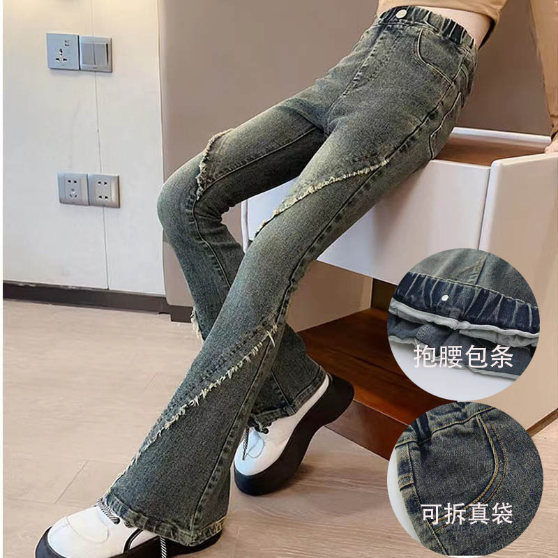 女童裤子春秋外穿ins潮百搭喇叭裤儿童牛仔裤中大童修身瘦腿潮范