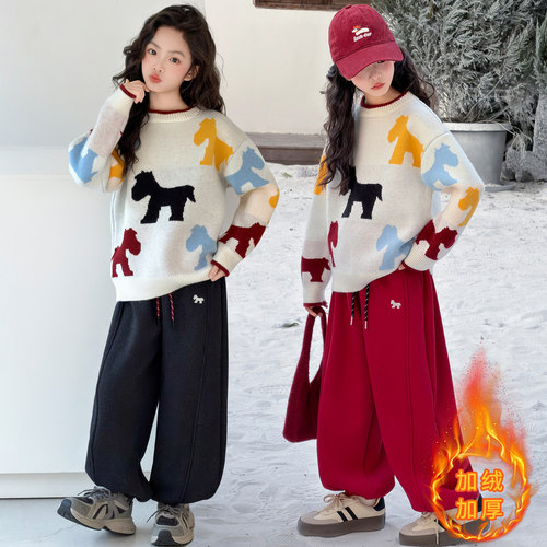 女童秋冬加厚卡通动物套头毛衣