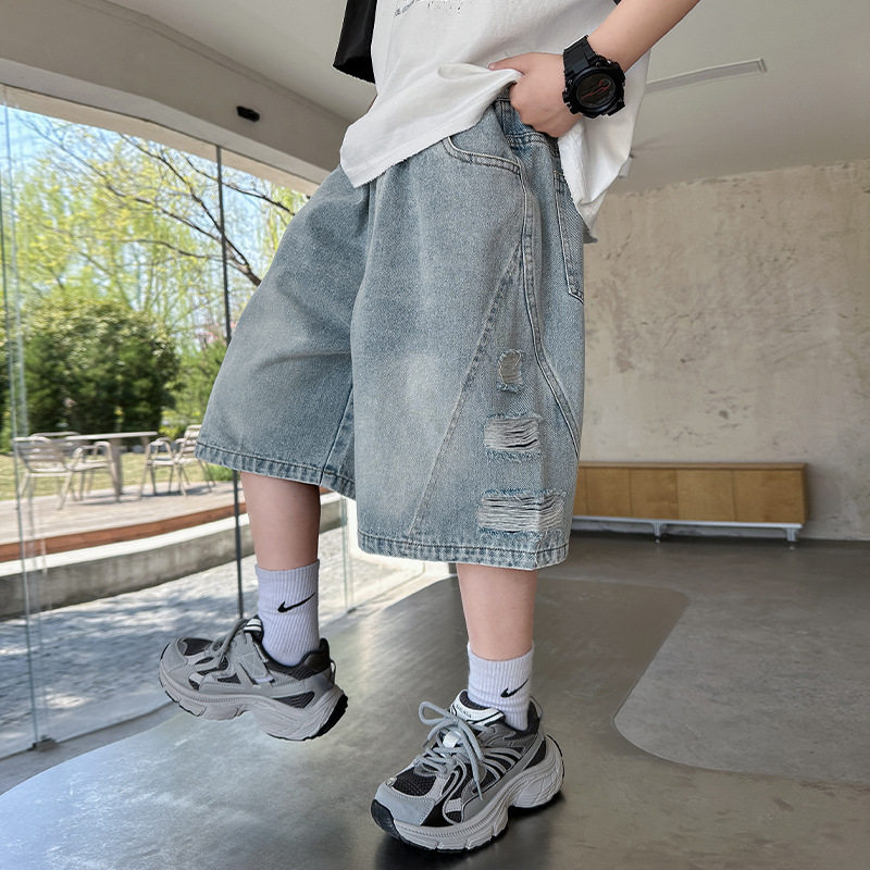 男童夏装牛仔短裤夏季薄款破洞五分裤2026新款中大童夏款百搭裤子