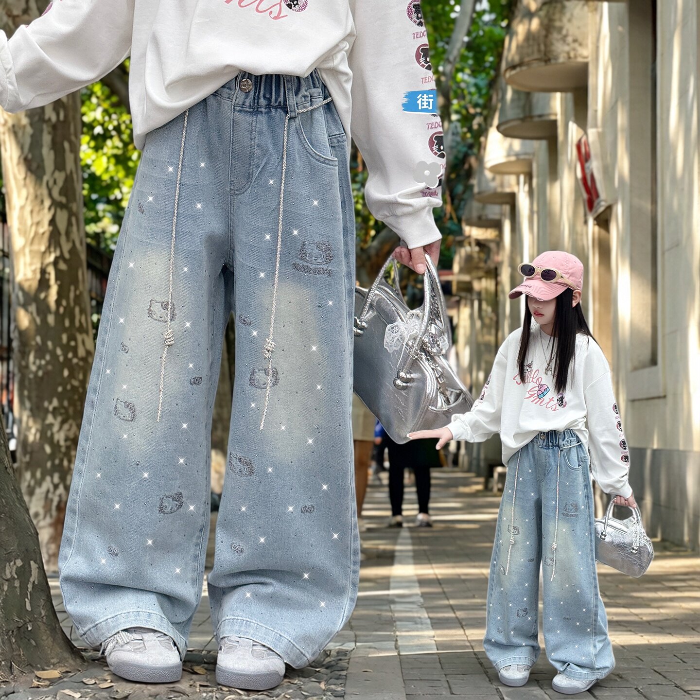 女童满天星牛仔裤2026新款韩版洋气松紧腰阔腿裤中大童休闲长裤