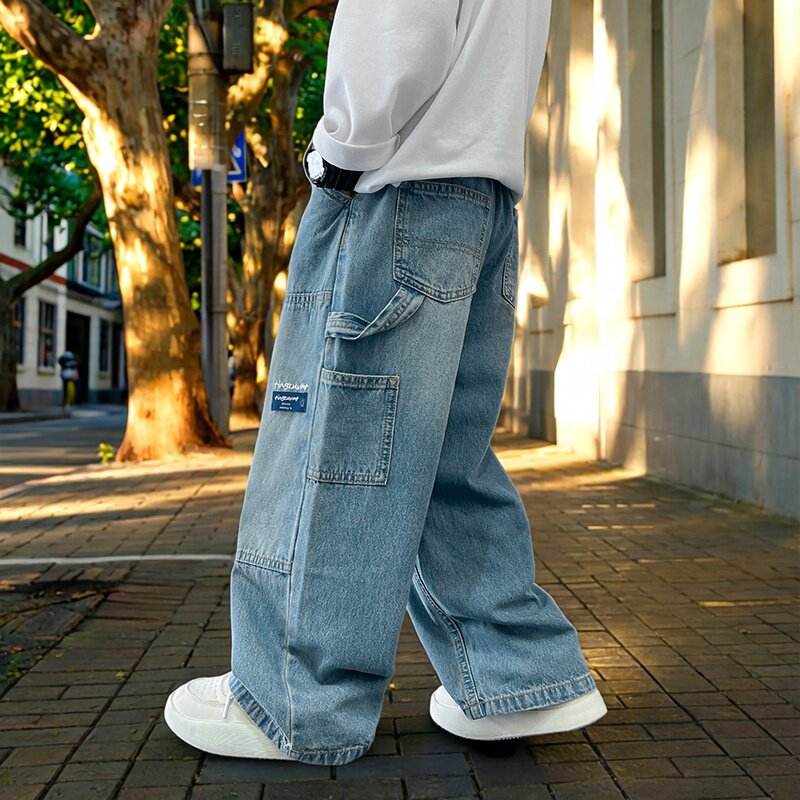 潮流男童阔腿工装牛仔裤春季2026新款中大童长裤薄款儿童直筒裤子