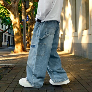 潮流男童阔腿工装牛仔裤春季2026新款中大童长裤薄款儿童直筒裤子
