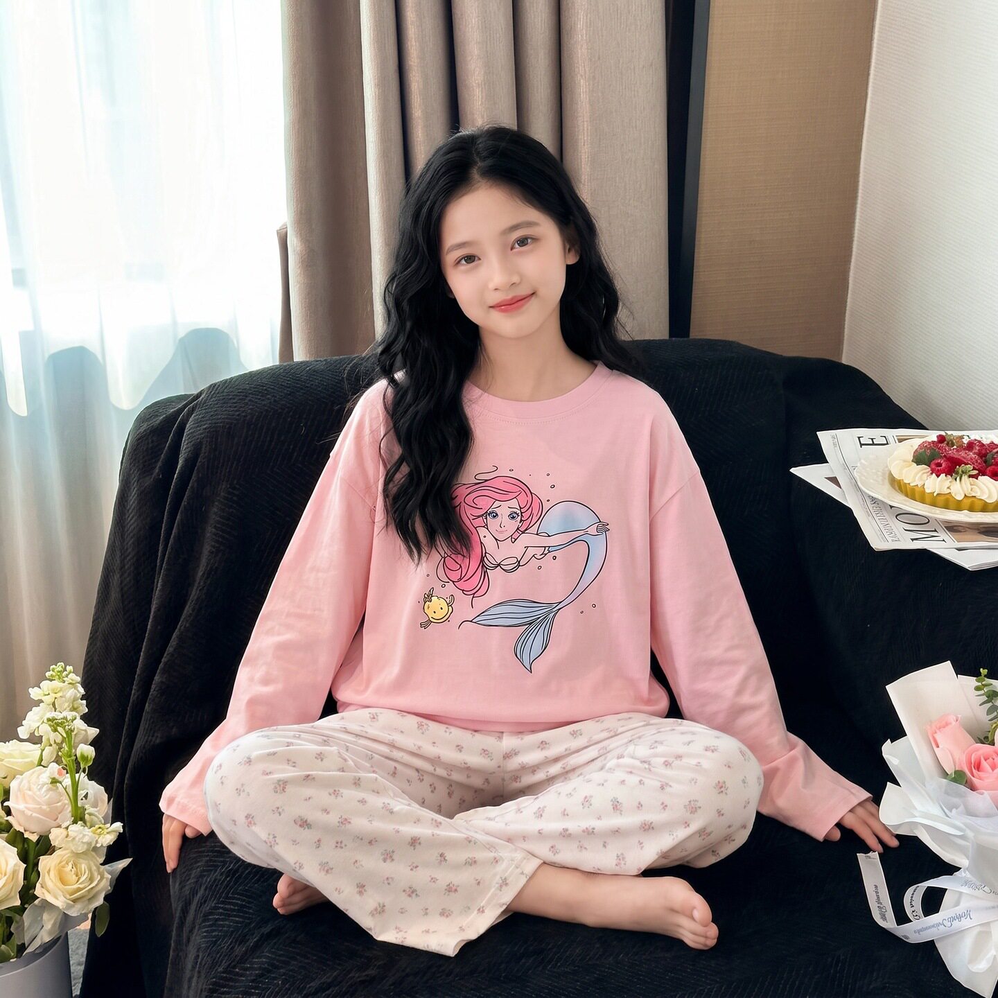 女童纯棉春秋款睡衣儿童中大童亲子圆领全棉a类家居服套装