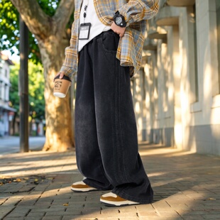 男童春季潮牌阔腿牛仔裤2026新款青少年春装中大儿童直筒宽松裤子