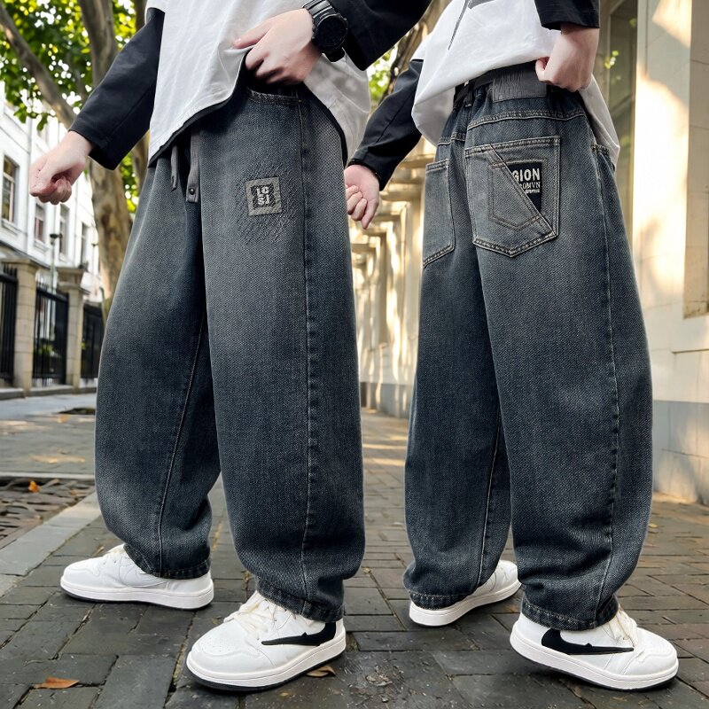 男童宽松牛仔裤中大童休闲长裤痞帅潮裤春秋款2026新款直筒哈伦裤