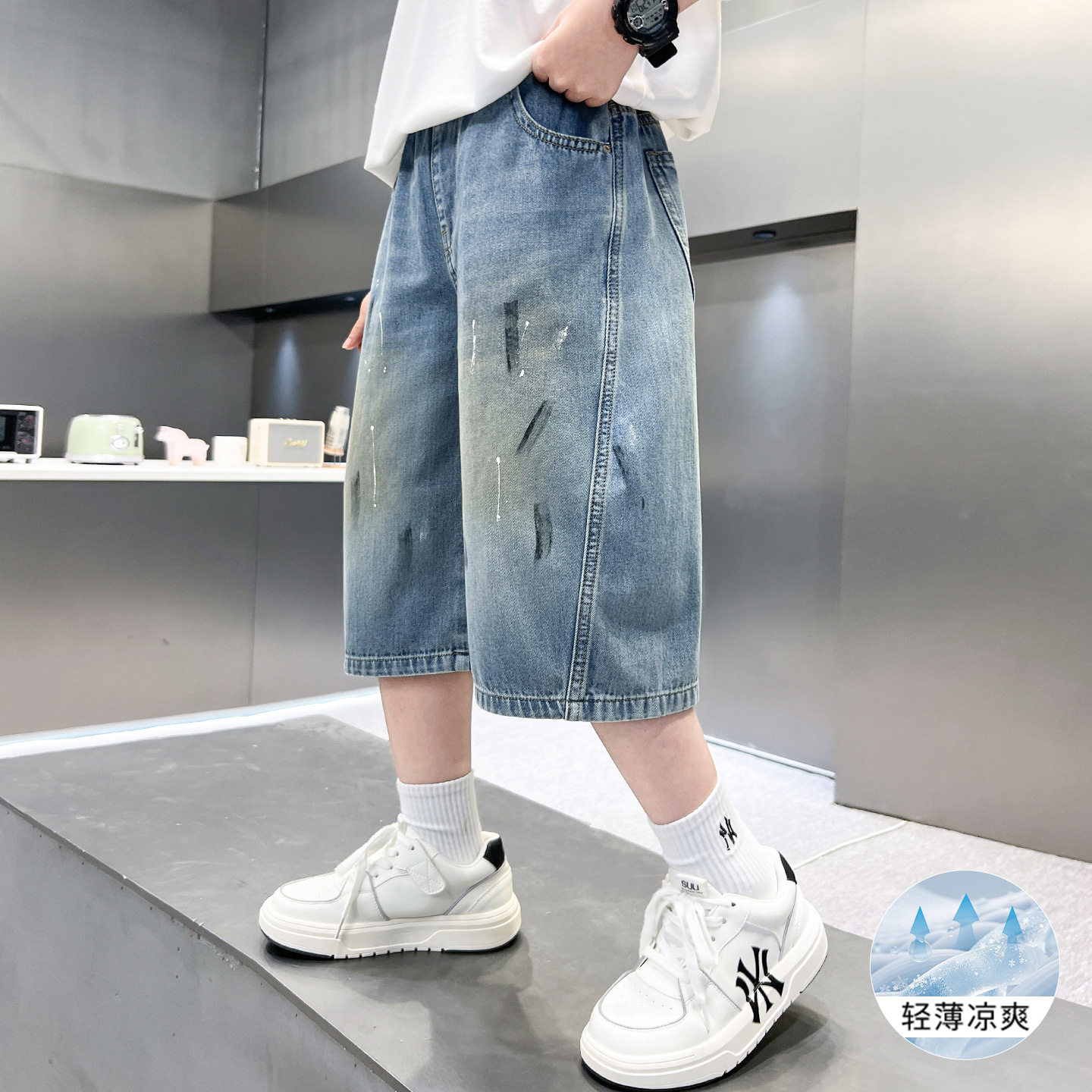 男童夏季薄款牛仔短裤儿童中大童宽松帅气休闲五分裤潮破洞直筒