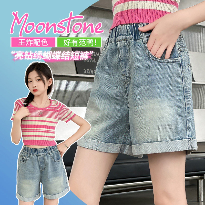 女童夏季牛仔短裤蝴蝶结松紧腰