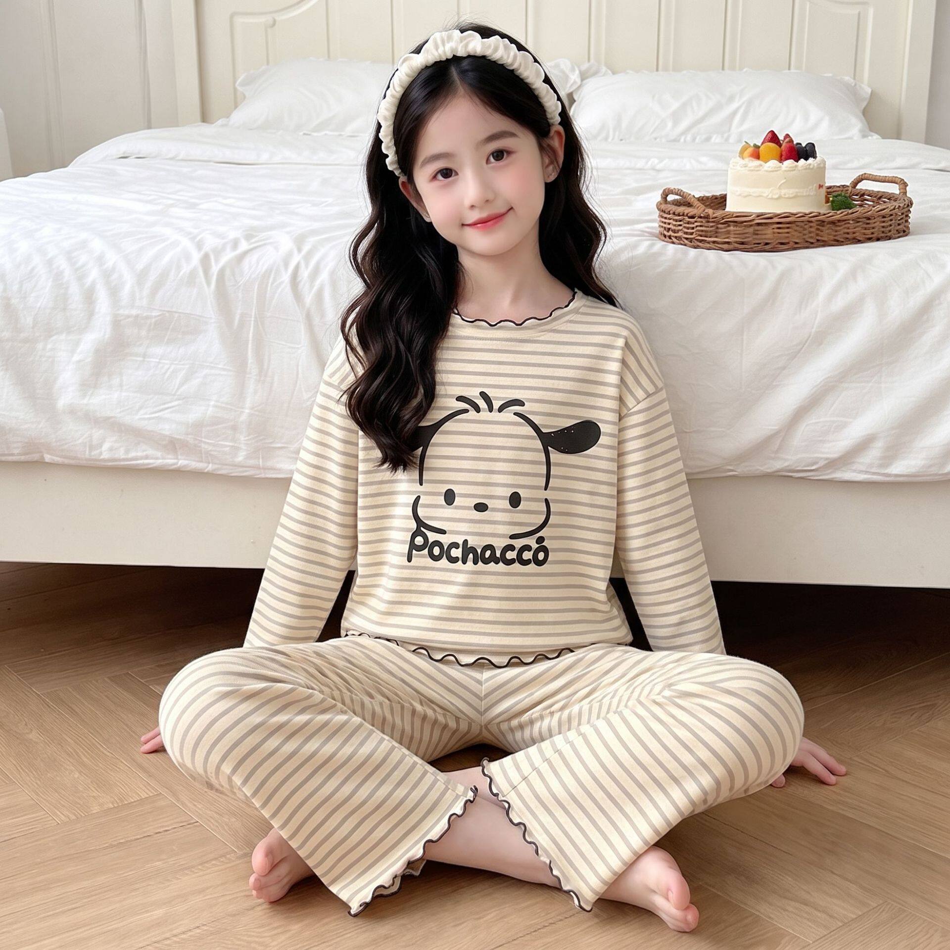 女童莫代尔睡衣春秋款2026新款女孩网红爆款家居服中大童长袖睡衣
