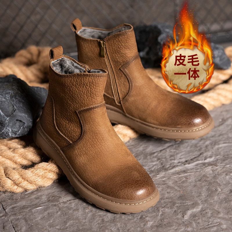 羊皮毛一体雪地靴男2025冬季新款加厚东北男靴头层牛皮棉靴马丁靴,流行男鞋,马丁靴,淘宝优惠券,粉丝福利购,淘宝优惠卷