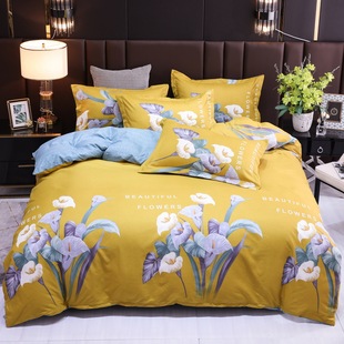 Thickened washed cotton matted four-piece bed sheet四件套