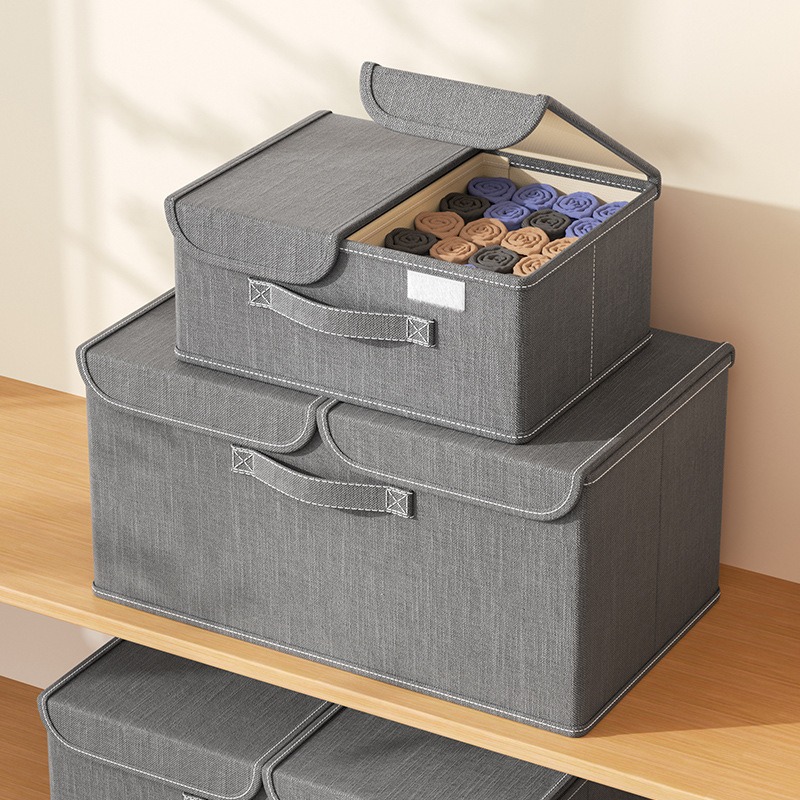 Cotton and linen double lid storage box wardrobe drawer styl