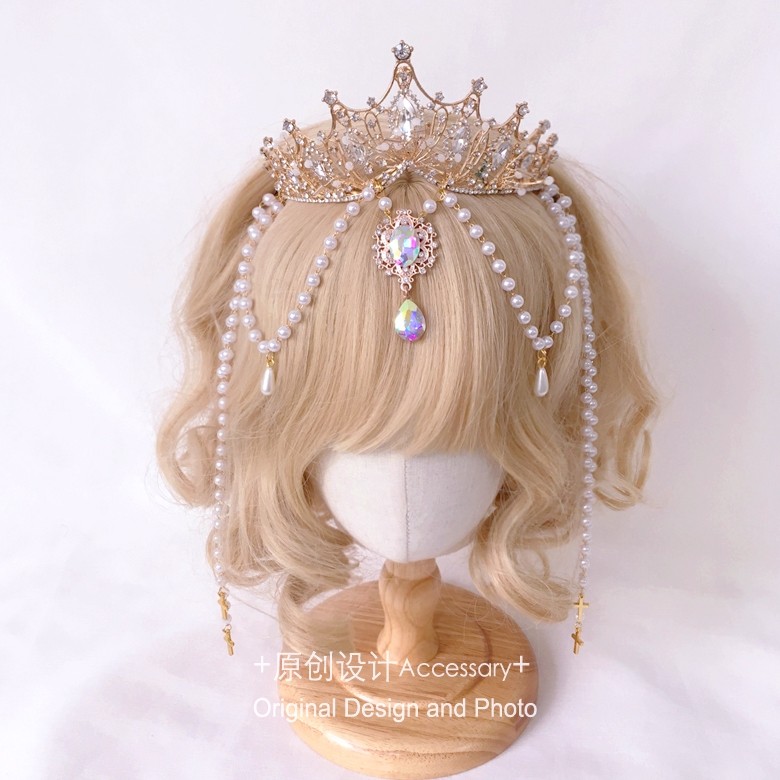 日系原创Lolita皇冠少女水钻发饰头冠手作发冠洛丽塔水钻Y2K头饰