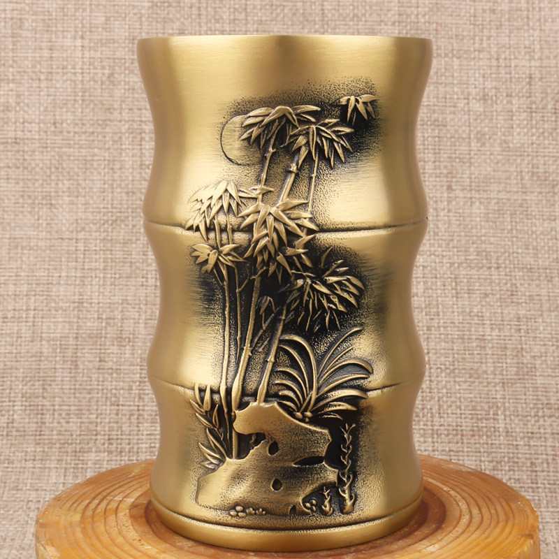黄铜竹节笔筒桌面办公室收纳盒