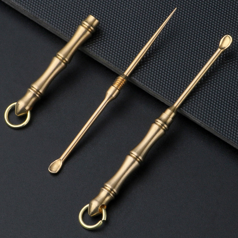 手工黄铜牙签耳勺一体双头两用剔牙齿掏耳朵神器多功能钥匙扣圈环