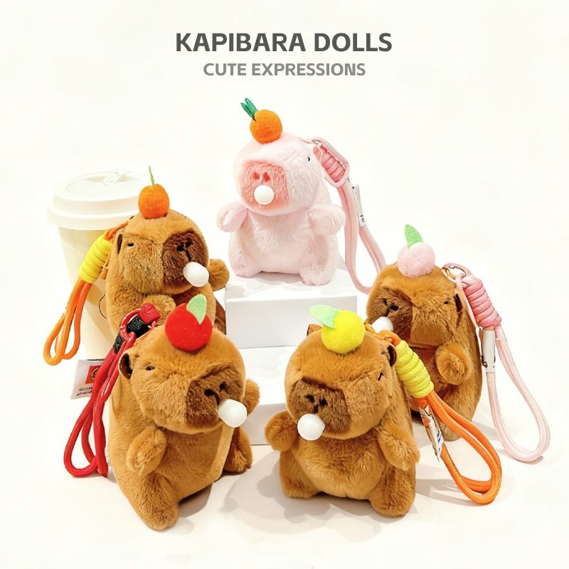 毛绒卡皮巴拉公仔钥匙扣吐泡泡解压玩具挂件钥匙挂绳可爱女生礼物