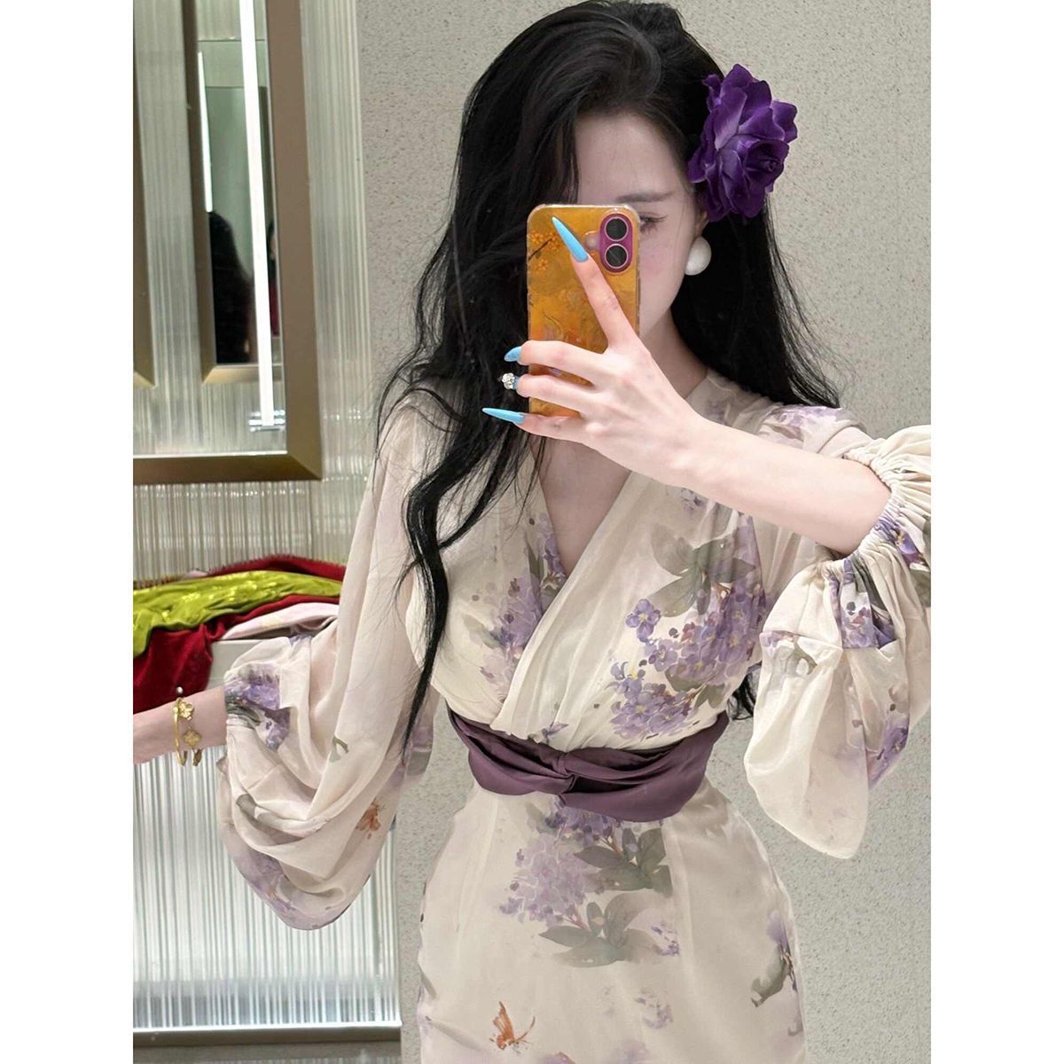 2026年新款春夏自制氛围感神明百搭少女碎花连衣裙子显瘦墨染紫梦