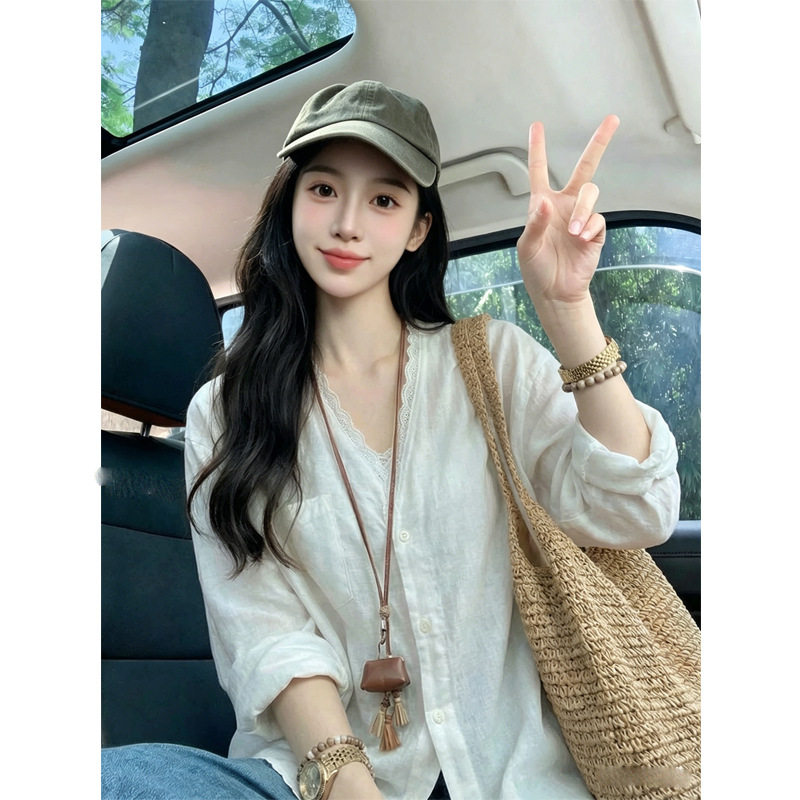 白色蕾丝轻薄防晒开衫长袖衬衫女春季小众减龄显瘦高级感上衣外套
