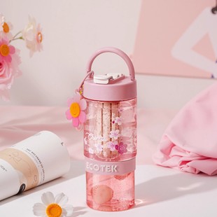 ECOTEK樱花吸管杯2025新款 女生高颜值便携塑料杯子 大容量水杯夏季