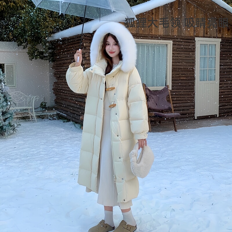 羽绒服女中长款2025年冬季新款时尚狐狸大毛领长款过膝加厚外套