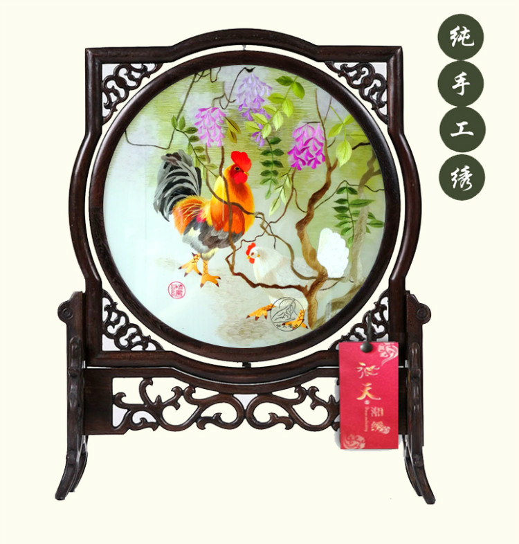 纯手工湘绣沁天绣业家居摆台