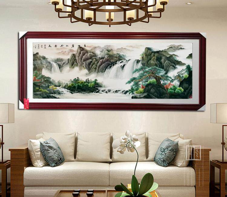 装饰画刺绣沁天青山碧水共云天