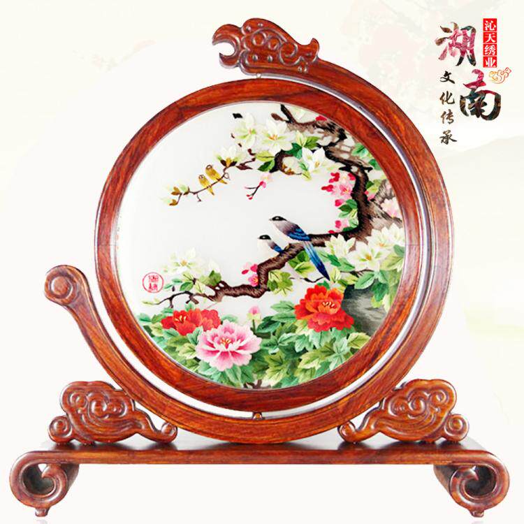 新湘绣长沙双面绣龙凤架牡丹凤凰兰花特产花梨木手工绣制非蜀绣苏