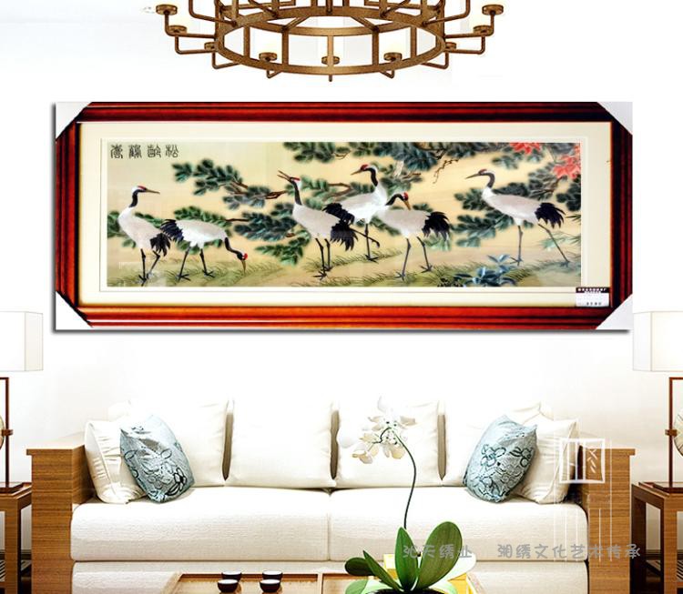 湘绣刺绣挂画沁天松鹤延年富贵