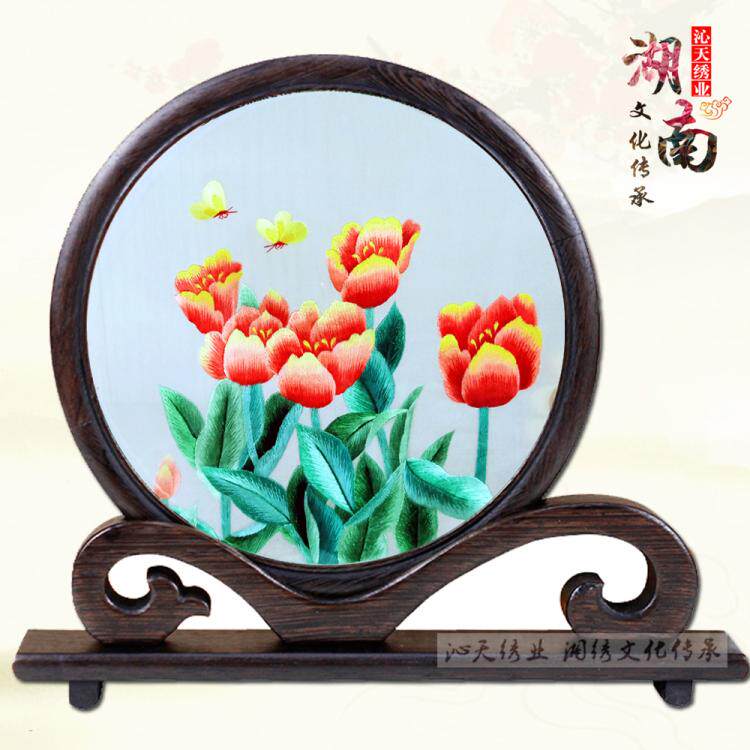 摆件湘绣沁天湘绣郁金香礼品